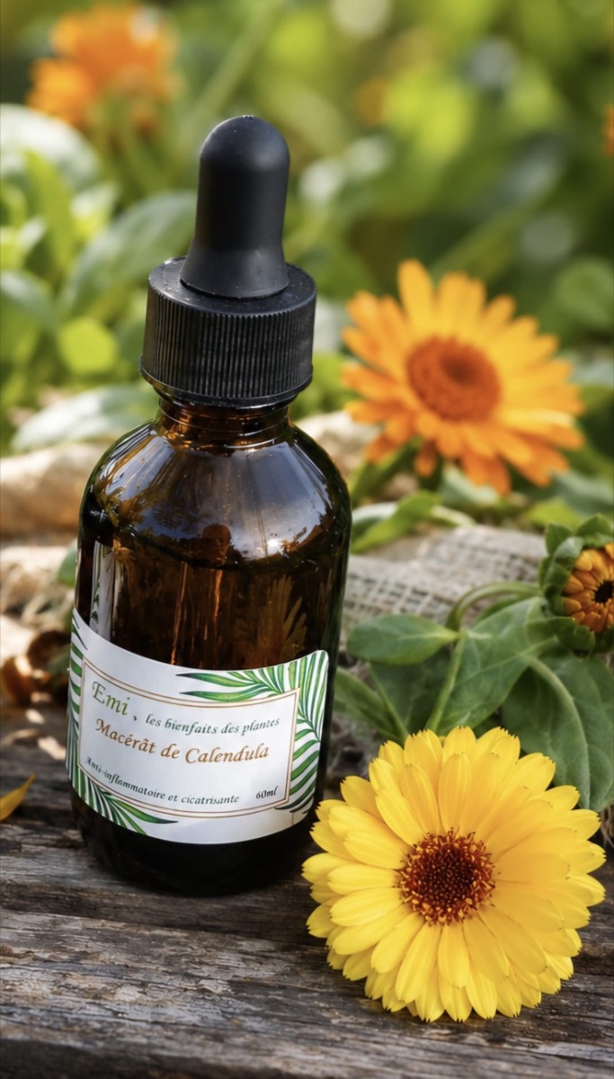 Macérat huileux de calendula - Emi. Les Bienfaits des Plantes, fait main en Vendée