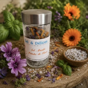 Sel aromatique basilic et pétales de fleurs